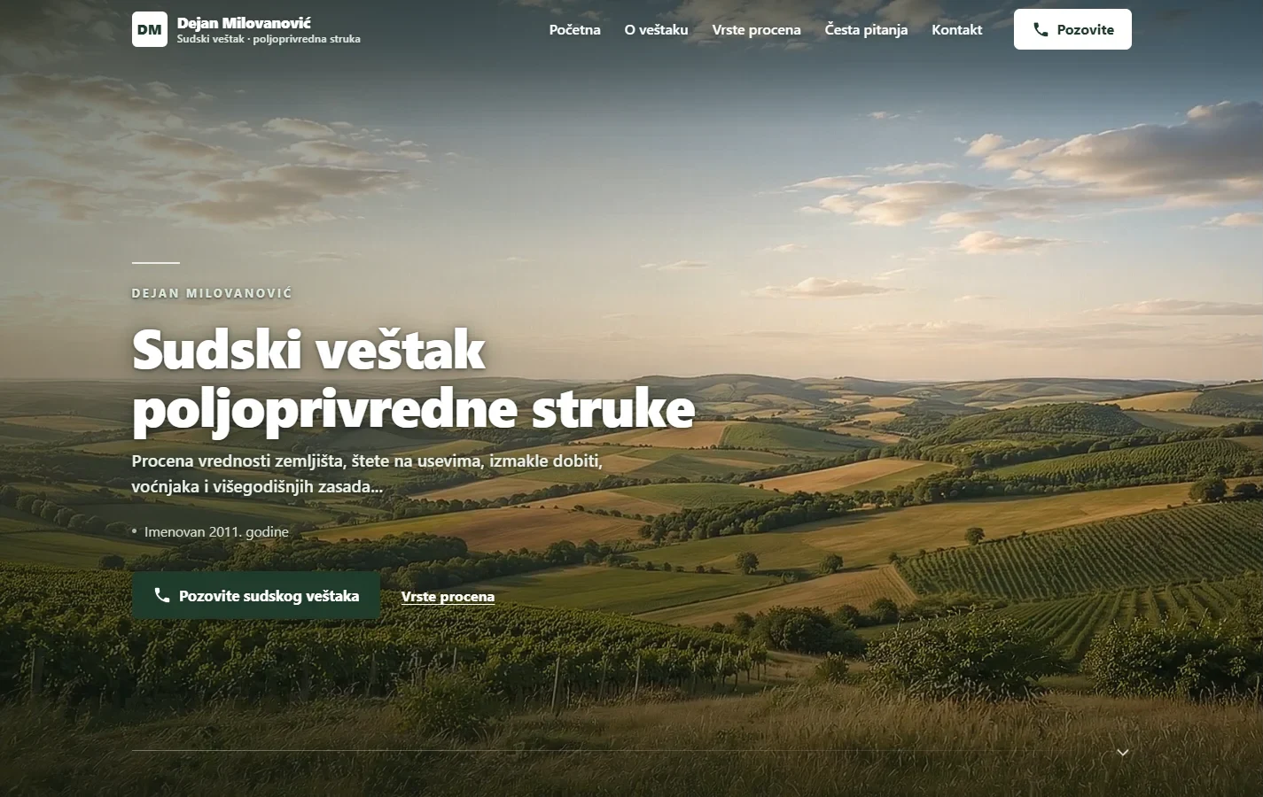 Početna strana sajta sudskog veštaka za poljoprivredu